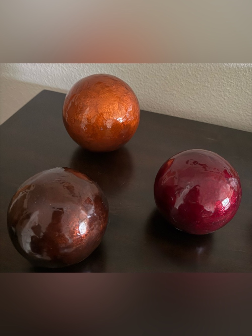 Pier 1 Decorative Orbs Set | Red Gold Metallic Spheres | Holiday Decor | Accent